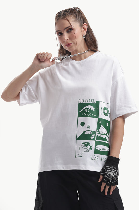 WHITE WOMEN OVERSIZED NO PLACE LIKE HOME T SHIRT
