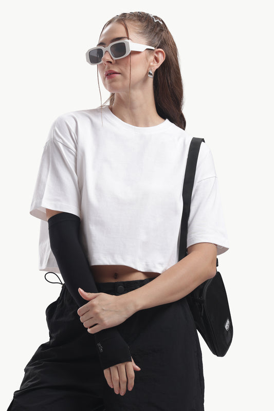 WHITE PLANE OVERSIZED CROP T SHIRT WOMEN