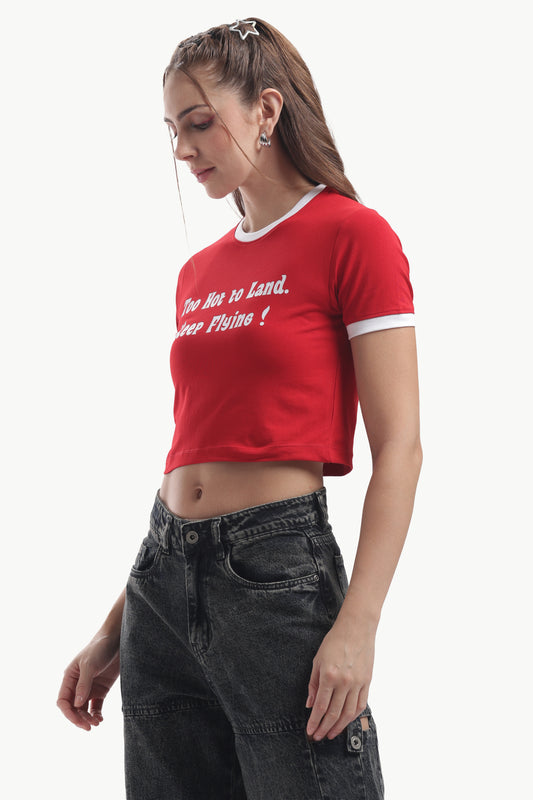 TOO HOT TO LAND RED BABY TEE WITH PIPING