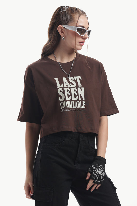 LAST SEEN UNAVAILABLE BROWN OVERSIZED CROP T SHIRT FOR WOMEN
