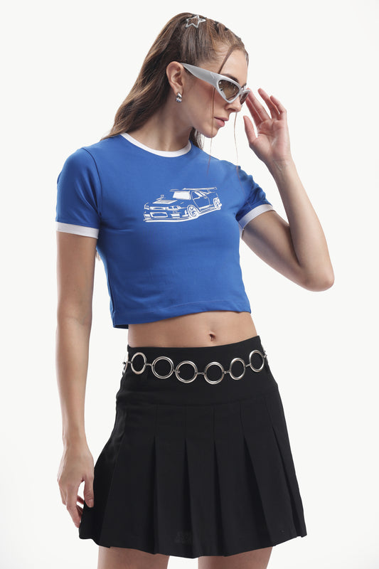 NISSAN GTR BABY TEE WITH PIPING BLUE