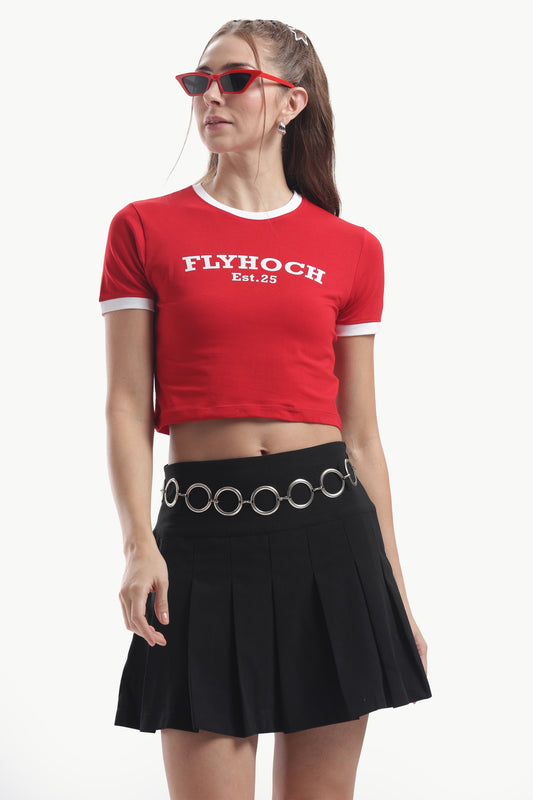 BABY TEE WITH PIPING RED FLYHOCH EST 25
