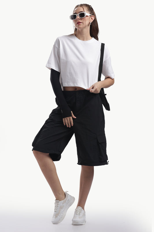 WHITE PLANE OVERSIZED CROP T SHIRT WOMEN