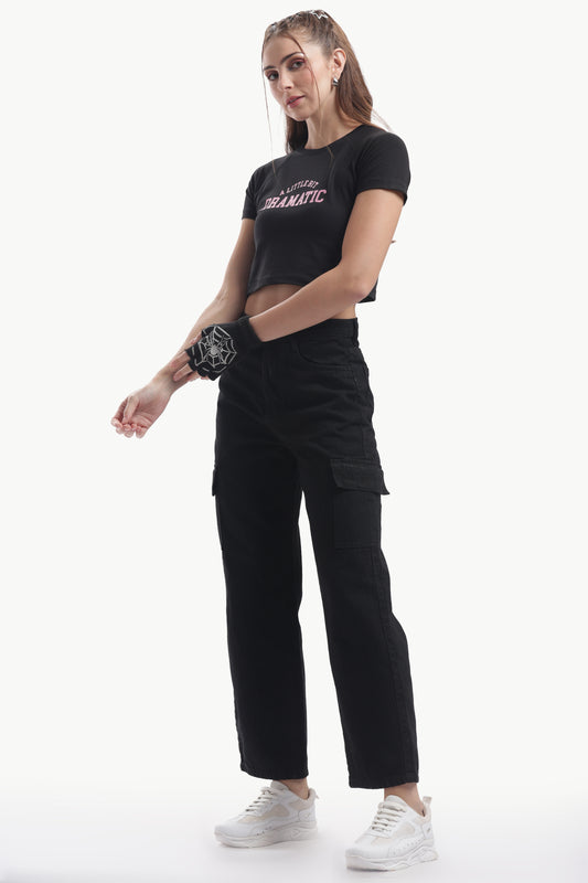 LITTLE BIT DRAMATIC BABY TEE BLACK REGLAN SLEEVE