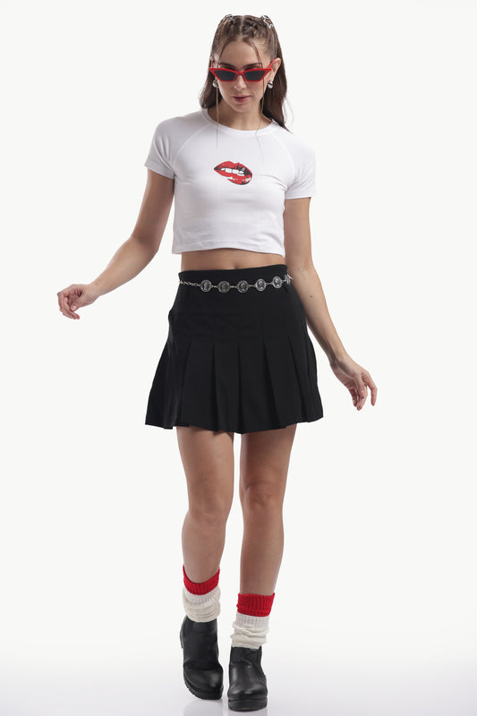 LIP PRINTED WHITE BABY TEE REGLAN