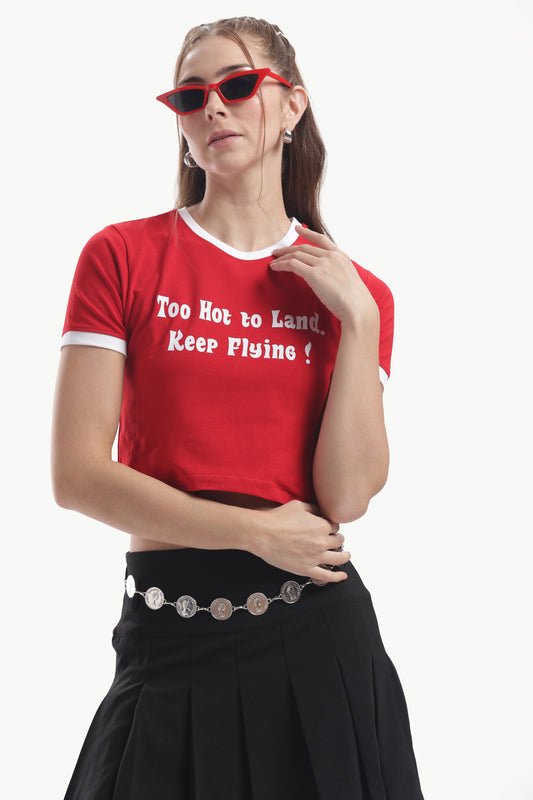 TOO HOT TO LAND RED BABY TEE WITH PIPING